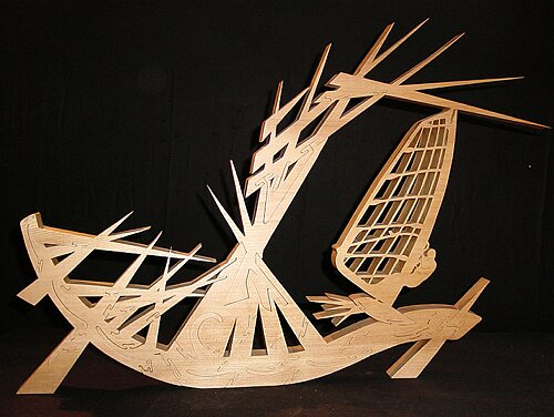"Dferlante" sculpture en bois (orme) massif dcoup